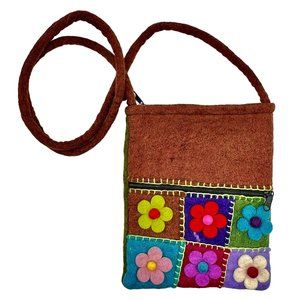 Handmade Felted Wool Purse Crossbody Nepal Retro Flowers Y2K